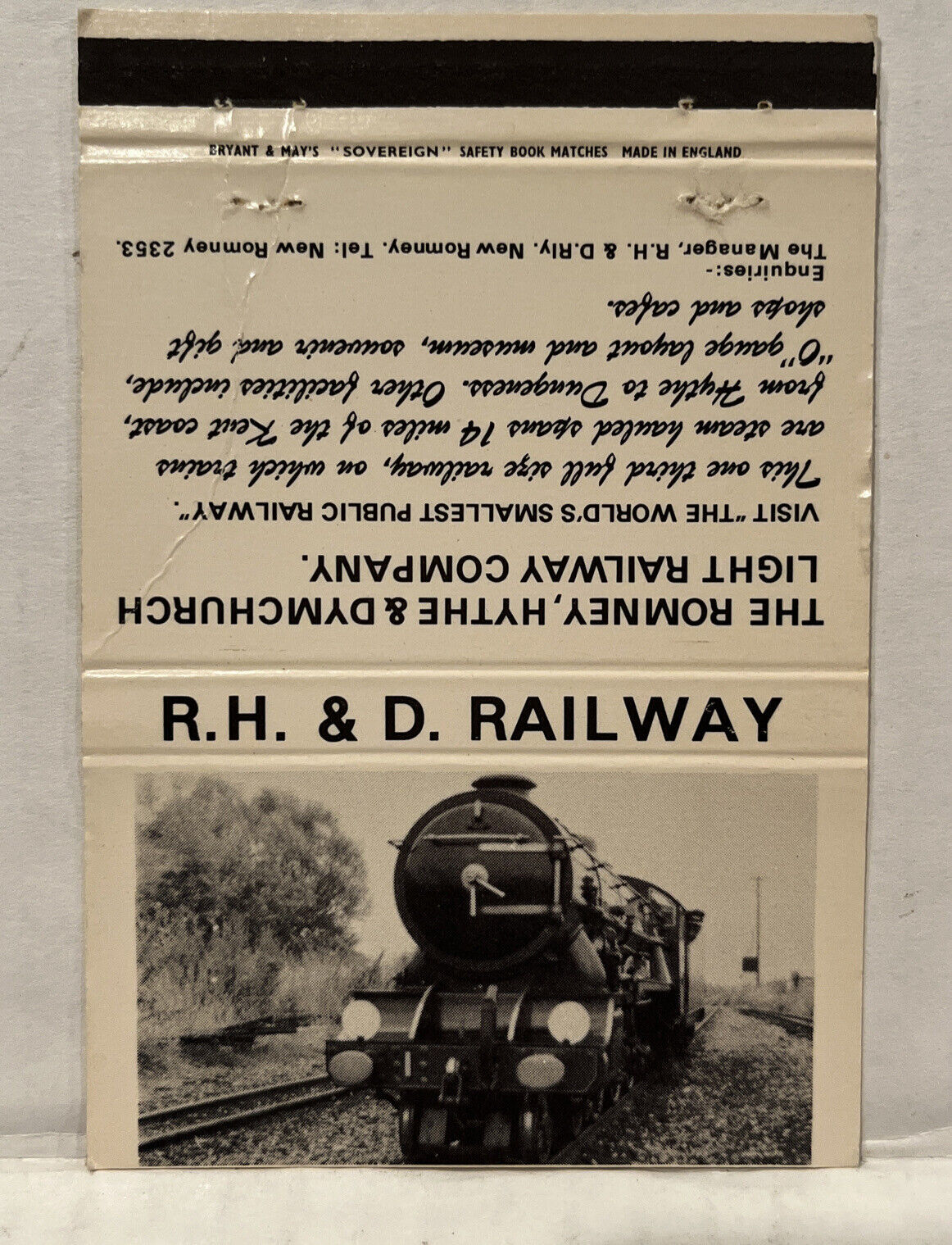 Vintage Romney, Hythe & Dymchurch Light Railway Matchbook Cover Near Kent Coast - $6.88
