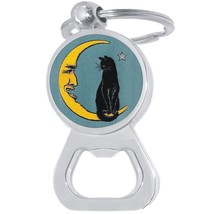 Cat and Moon Bottle Opener Keychain - Metal Beer Bar Tool Key Ring - £8.59 GBP