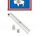 Moon 3x5 State of Wyoming Flag White Pole Kit Gold Ball Top 3x5 - Bright... - £23.53 GBP