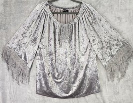 Melissa Paige Shirt Womens Large Gray Velvet Retro Fringe Lace Tunic Blouse - £23.98 GBP