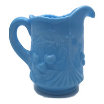 Vtg LE Smith Wreathed Cherries Opaque Blue Slag Glass Pitcher Creamer 4-... - $23.20