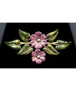 Vintage Enameled Floral Leaf Spray Purple Flowers Brooch Pin - £15.55 GBP