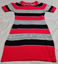 Cherry Srix Girls Knit Sweater Dress Black Red &amp; Gray Striped Size 10-12... - $10.80