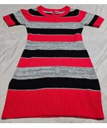 Cherry Srix Girls Knit Sweater Dress Black Red &amp; Gray Striped Size 10-12... - $10.80