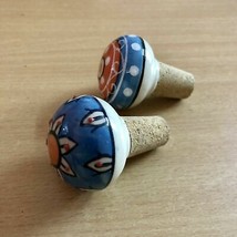 2 Pc Handmade Painted Jaipur Blue Pottery Wine Bottle Stopper With Cork D1 - £24.01 GBP