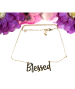 BLESSED Word In Cursive Pendant Vintage NECKLACE Goldtone Chain Choker 1... - $328.21 MXN