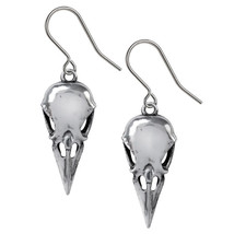 Alchemy Gothic Coeur Crane Earrings Pewter Raven Skull Surg Steel Hooks E462 NWT - £23.94 GBP