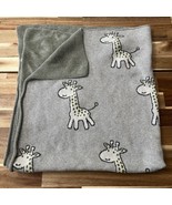 MADE IN INDIA cotton knit gray Green giraffe baby blanket throw 34.5”x37” - £22.41 GBP
