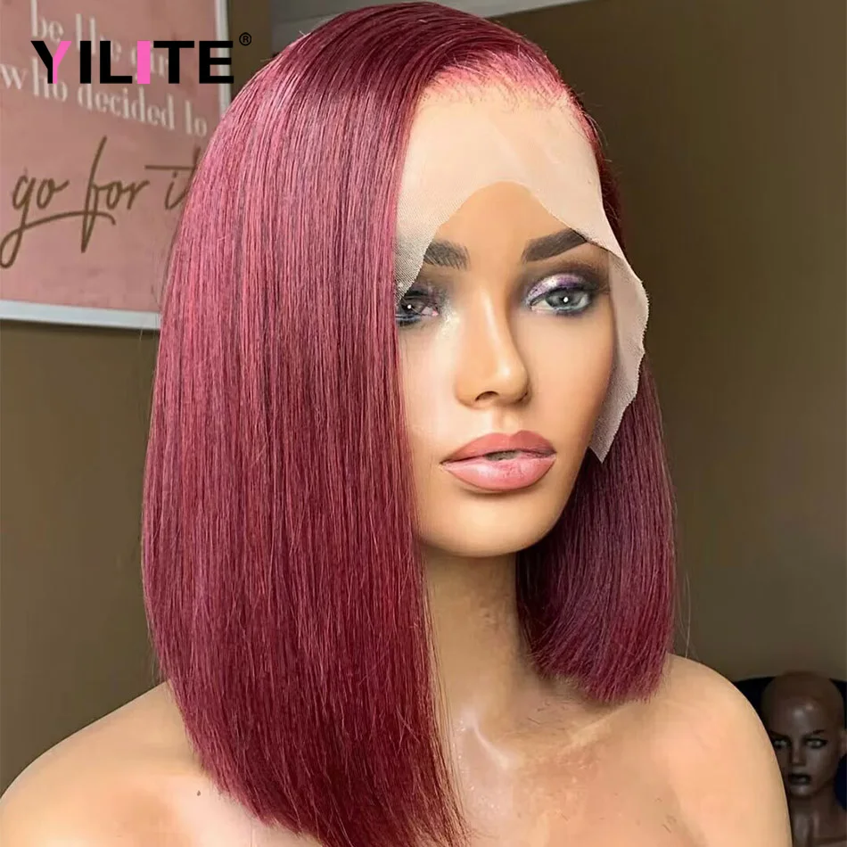 Traight burgundy bob lace front wigs 99j lace front human hair wigs for women brazilian thumb200