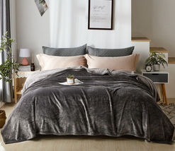 Gray - Throw Super Soft Flannel Fleece Blanket Lightweight Bed Warm - £15.92 GBP