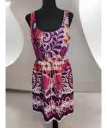 BOHO Trina Turk Floral Sleevless Cotton A-Line Sun Dress SZ10 Clinched W... - £32.82 GBP