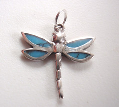 Reversible Dragonfly Simulated Blue Turquoise 925 Sterling Silver Necklace Small - $14.39