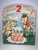 Vintage 1950’s Happy Birthday 2 Year Old Greeting Card Bunny Rabbits Deer - $4.94