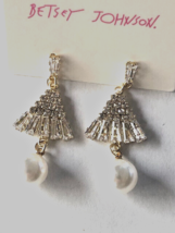 Betsey Johnson Gold tone Fan round pave CZ and baguette Crystals Dangle earrings - $12.99