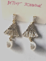 Betsey Johnson Gold tone Fan round pave CZ and baguette Crystals Dangle earrings - £9.71 GBP