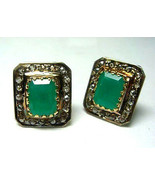 Victorian 0.80ct Rose Cut Diamond Emerald Stud Precious Women's Bridal Earrings - $473.36
