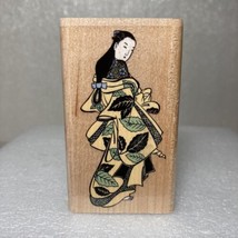 A2453E Japanese Leaf Girl Rubber Stampede Stamp Asian Kimono Long Hair Barefoot - £11.23 GBP