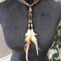 Women&#39;s Vintage Boho Chic Style Long Feather Beaded Collar Necklace - £23.59 GBP