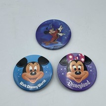 Disneyland Pinback Button Lot Of 3 Walt Disney World Mickey Minnie Fantasia Vtg - £9.40 GBP