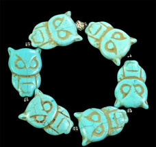 Blue Howlite Turquoise Gemstone Owel - 6&quot; Beaded  Stretch Bracelet - £13.43 GBP