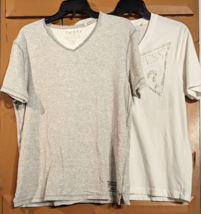 LOT OF 2 - Guess Shirt Mens Size Large Gray White Striped V-Neck Short S... - $24.18