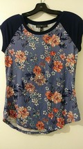 Derek Heart Juniors Blue Floral Multi-color print fabric soft delicate top M 272 - £5.59 GBP