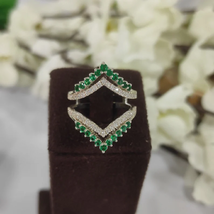 Round Cut Green Emerald &amp; Diamond Womens Enhancer Wrap Ring14k White Gold Plated - £95.60 GBP