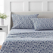 Martha Stewart Bleach Master 4-piece Sheet Set: Queen - Color: Navy Floral - £25.83 GBP