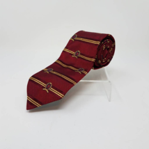 Tommy Hilfiger Mens Neck Tie Red Gold Stripe Logo Embroidered 100% Silk ... - £7.75 GBP