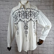 Vintage Capriccio Bestickt Knopfleisten Hemd Damen 12 L Weiß Hong Kong - $25.97