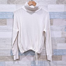 Lilla P Soft Ribbed Fleece Turtleneck Sweater White Drawcord Hem Womens Medium - $39.59