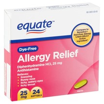 Equate Dye-Free Allergy Relief Diphenhydramine Softgels, 25 mg, 24 Count+ - £10.27 GBP