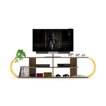 Store Mid Century Modern Tv Stand 4 Shelves Open Storage Walnut Yellow - £132.53 GBP