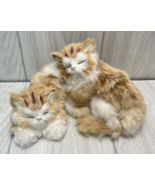 Vintage Realistic Furry Cats Kittens Figurine Tan and White Sleeping Cat... - $37.39