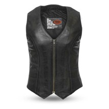 Women&#39;s Savannah V-neck Vest with Center Zipper Leather Vest - £95.91 GBP