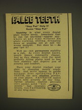 1937 Fasteeth Denture Powder Ad - False teeth stay put only if gums stay put - £14.26 GBP