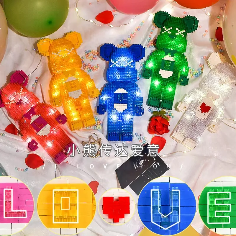 Love Mini Blocks Cartoon Bear Building Toy BearBrick Anime Figure Juguete for - £20.93 GBP+