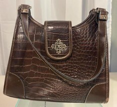 Brown Faux Alligator Pattern Handbag / Purse /Tote Pre-Owned - $317.02 MXN