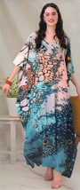 Indian Printed Blue Mix Feather Silk Women Nightwear Kaftan Dress Free S... - $29.70