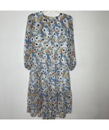 Joie Tiered Floral Chiffon Dress M Blue Orange Long Sleeve Romantic Sheer - $29.00