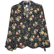 Sag Harbor Womens Blouse Size 16 Hidden Button Front Long Sleeve Black Floral - £10.27 GBP