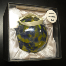 LSArts Christmas Ornament Art Glass Friendship Ball Blue Yellow Original Box - $14.99