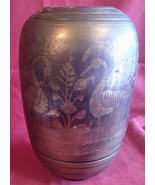 Old Vintage Engraved Brass Birds Flowers Floral Vase Asian Indian India Art - $69.51 CAD