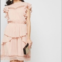 Y.A.S. Peach Ruffle Skater Dress Lace Size M Romantic Cocktail Night Out... - £47.81 GBP