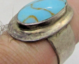 Mid-Century Sterling Silver and Oval Turquoise Modernist Ring Size 8 - $147.51