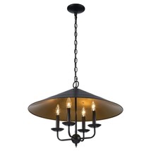 Monteaux Lighting 4-Light Black and Gold Chandelier Light Fixture Metal Shade - £58.62 GBP