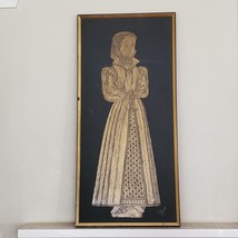 Vintage 1973 Brass Rubbing England Woman 18x39 Inch Framed Signed GJS - $225.00