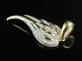 10K Yellow Gold Single Angel Wing With 0.35Ct Genuine Diamond Pendant Charm - £292.30 GBP