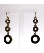 Lia Sophia Dapple Retired Black Enamel &amp; Rhinestone Dangle Fashion Earrings - $14.99