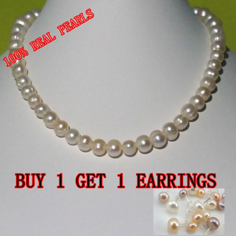 REAL PEARL 7-8mm Pearl Size 100% Genuine Freshwater Cultured Pearl Neckl... - $20.90+